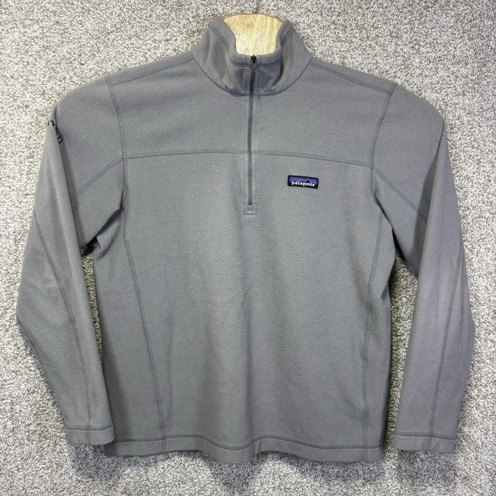 Patagonia Fleece Pullover Mens Medium Gray 1/4 Zip Logo Hiking Mid Layer